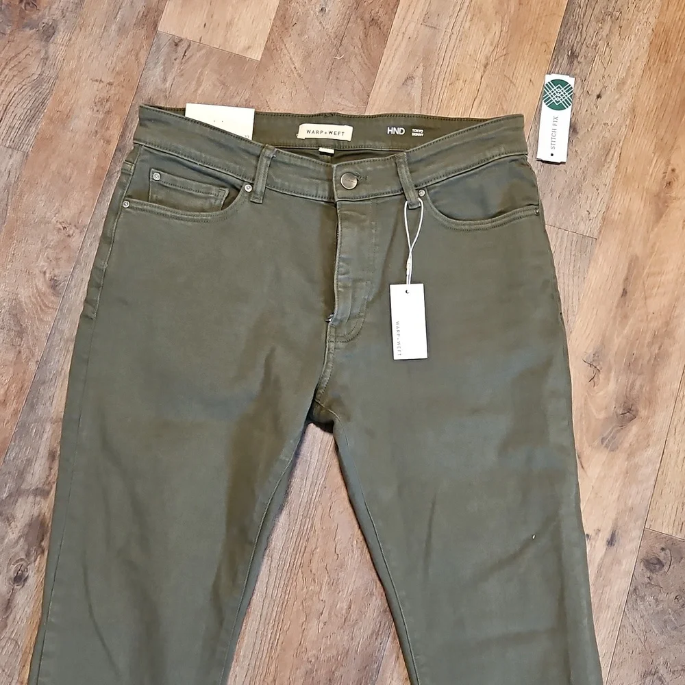 👖Warp + Weft Olive Skinny Fit Stretch Jeans